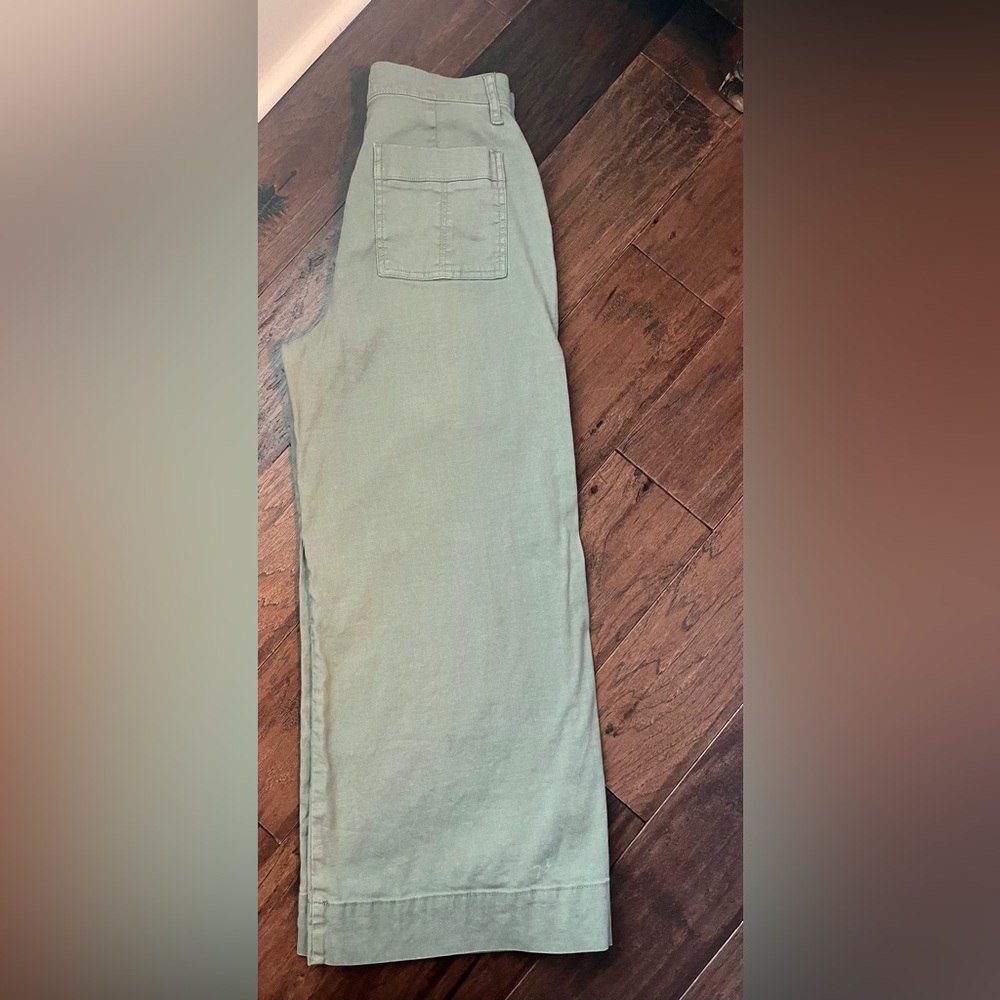 Evereve Joellle Stretch Linen Crop Wide Leg Pants Olive Green - Picture 12 of 13